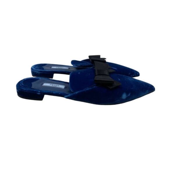 Prada Velvet Mules in Blue with Black satin bow - Size 39 - Picture 1 of 7